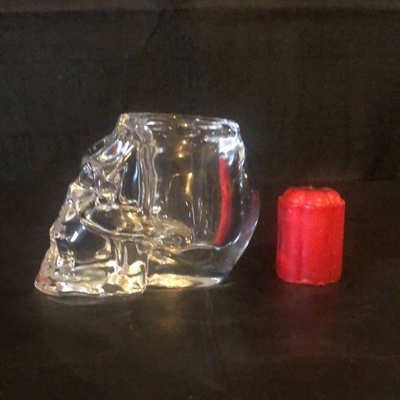 Skull votive candle holder heavy glass & large 5.5” L by 4” H; 3.5 lbs. MINT VTG - Picture 3 of 8